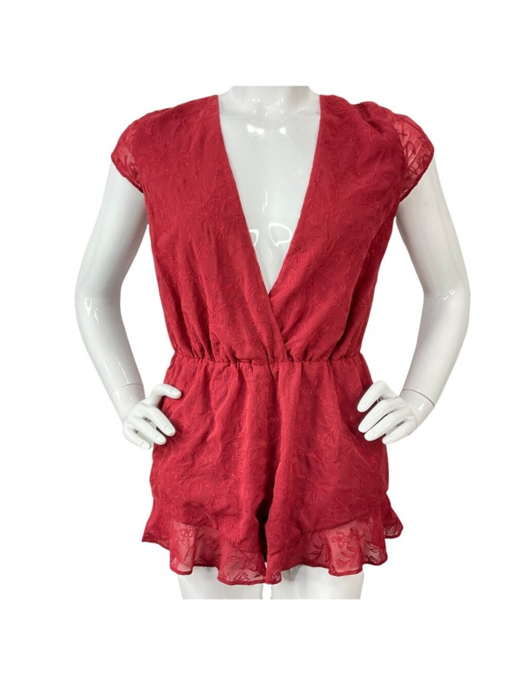Lovers + Friends Romper Womens Sz S Red Hey Babe Ruffle Lined Lace Back Nwt $162